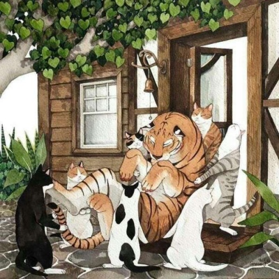 高清温暖的猫和老虎插画头像图片